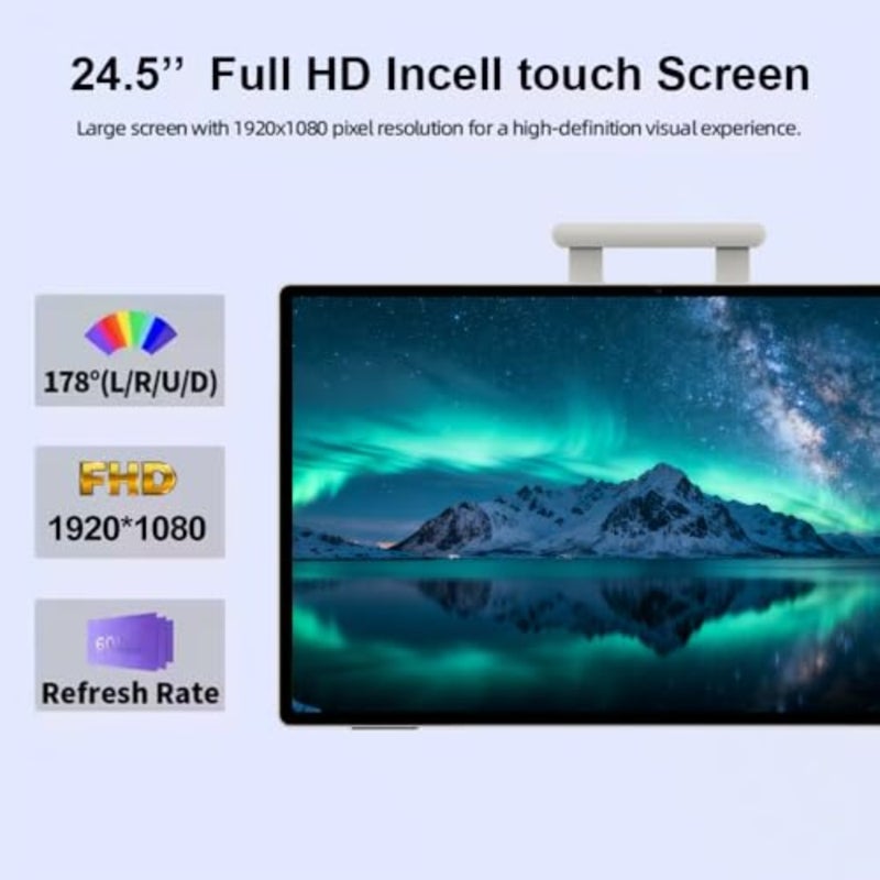 Portable Smart TV for home streaming and video meetings: 24.5-inch FHD 1080P IPS touchscreen, black aluminum alloy body, ultra-thin design with 77.7Wh battery and 20W speakers - Image 3