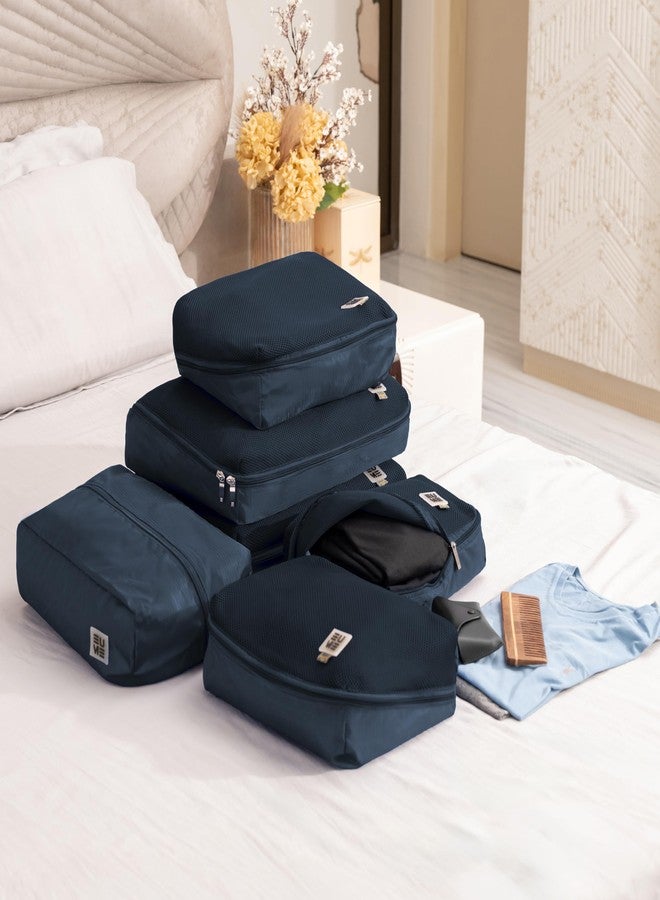 EUME Storage Pods- Polyester Packing Cubes for Men and Women Luggage Travel Organizer set of Packing Bag (2 XL, 2 Large, 1 Medium Toiletry Bag, Shoe bag) (Set of 6, Navy Blue) - Image 2