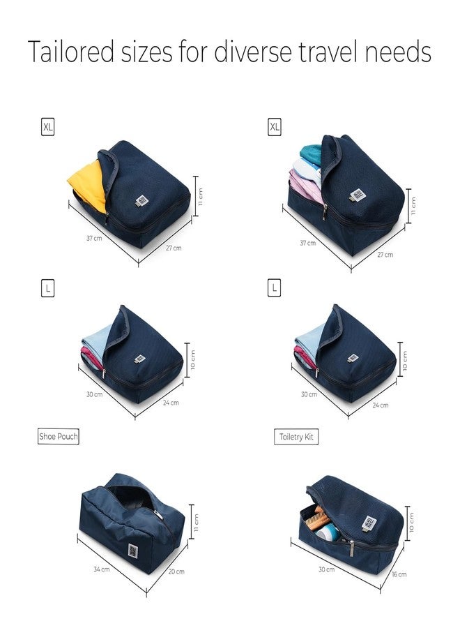 EUME Storage Pods- Polyester Packing Cubes for Men and Women Luggage Travel Organizer set of Packing Bag (2 XL, 2 Large, 1 Medium Toiletry Bag, Shoe bag) (Set of 6, Navy Blue) - Image 5