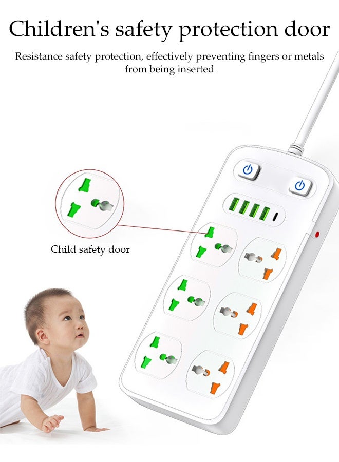 DUNISO Power Strip，11-in-1 Power Socket Extension Plug，Universal 6-Outlet Surge Protector Power Strip with 4 USB and 1 PD Charging Port，for Home，Office，Outdoor ﻿ - Image 4