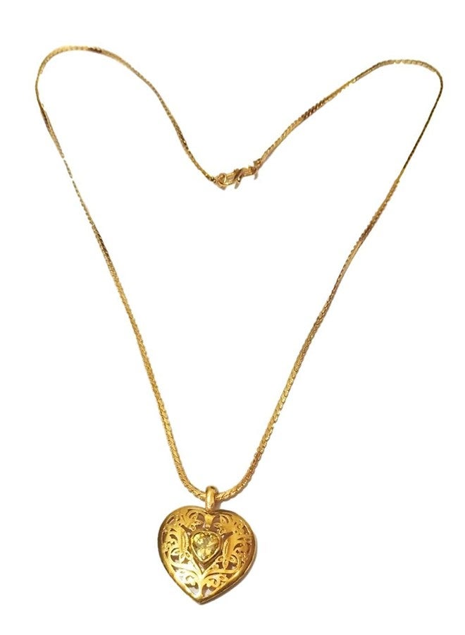 ATHZ Golden love Pendant for Girls Having Yellow citrine stone heart shape golden Pendant chain Necklace with Red Box Packing - Image 2
