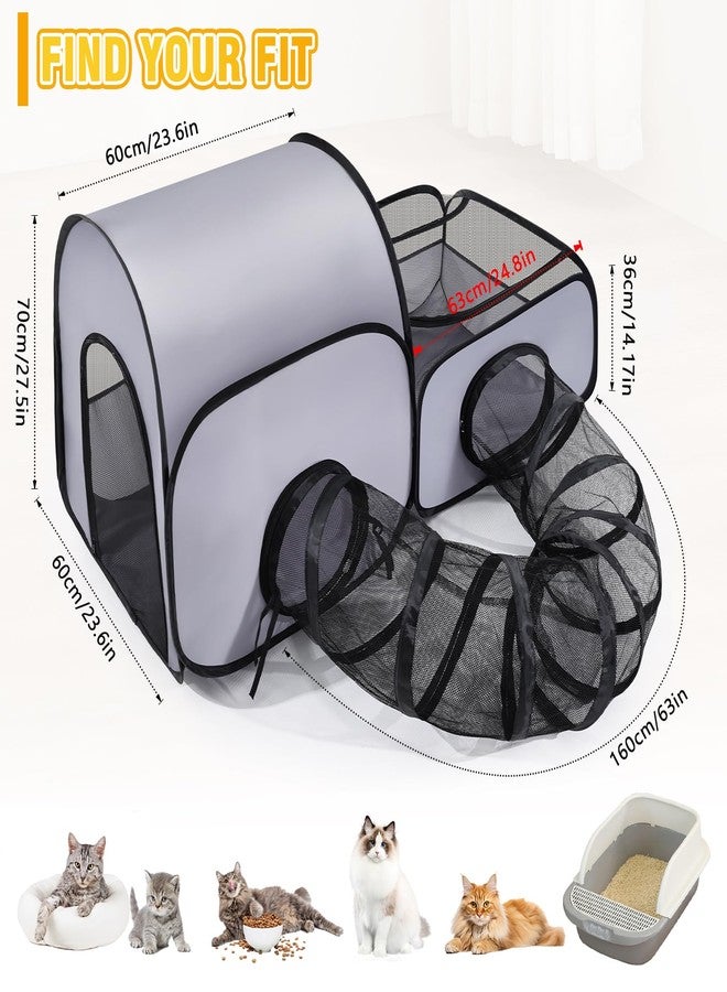 TailTastic Portable Cat Playpen with Surround Tunnel, 2-Linked-Enclosed Areas, Ideal Cat Tent Outdoor or Cat Playpen for Indoor Cats Enclosed.Breathable Mesh Design for Indoor & Outdoor Use(Grey) - Image 4