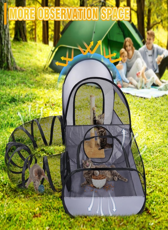 TailTastic Portable Cat Playpen with Surround Tunnel, 2-Linked-Enclosed Areas, Ideal Cat Tent Outdoor or Cat Playpen for Indoor Cats Enclosed.Breathable Mesh Design for Indoor & Outdoor Use(Grey) - Image 2
