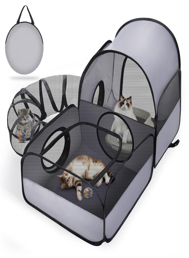 TailTastic Portable Cat Playpen with Surround Tunnel, 2-Linked-Enclosed Areas, Ideal Cat Tent Outdoor or Cat Playpen for Indoor Cats Enclosed.Breathable Mesh Design for Indoor & Outdoor Use(Grey) - Image 1