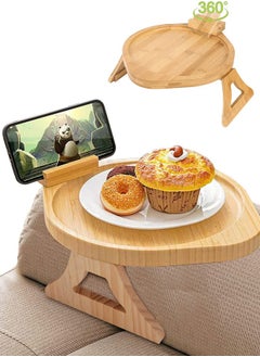 Sofa Tray Table Couch Armrest Table with 360° Rotating