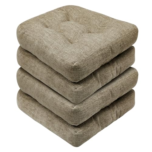 Basic Beyond Chair Cushions for Dining Chairs, Non-Slip Chair Pads, Thick Seat Cushions for Dining Room Chairs, Kitchen Chair Cushions Set of 4, 17" x 17" x 4", Khaki - Image 1