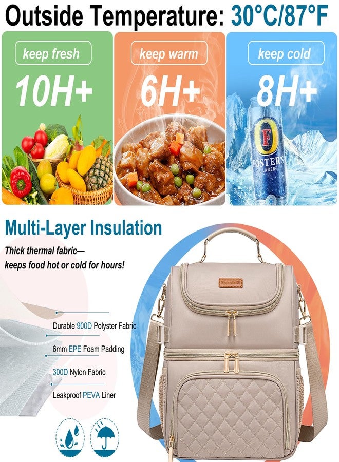 Romenrita Lunch Bags for Women,Dual Compartment Lunch Box Lunch Bag for Work,Leakproof Lunch Cooler Large Insulated Lunchbox for Adult for Women Men, Lunchbag for Picnic Beach (Khaki) - Image 3