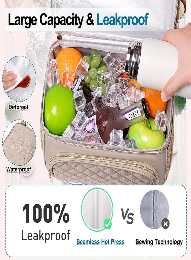 Romenrita Lunch Bags for Women,Dual Compartment Lunch Box Lunch Bag for Work,Leakproof Lunch Cooler Large Insulated Lunchbox for Adult for Women Men, Lunchbag for Picnic Beach (Khaki) - Image 5