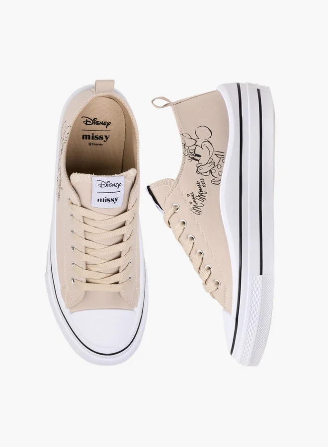 ديزني Women Minnie Mouse Print Sneakers with Lace-Up Closure