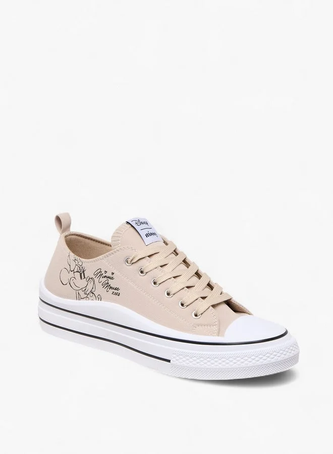 Disney Women Minnie Mouse Print Sneakers with Lace-Up Closure