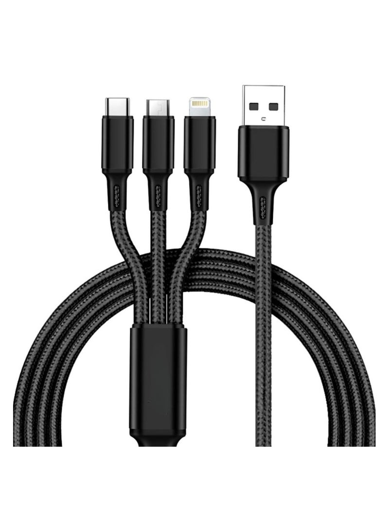 كاسابيلا دى براند كابل شحن متعدد 3 في 1، USB-A إلى USB-C، Micro-USB، وموصل Lightning - سلك شحن سريع مضفر من النايلون المتين للهواتف والأجهزة اللوحية والكاميرات والأجهزة الأخرى - Image 1
