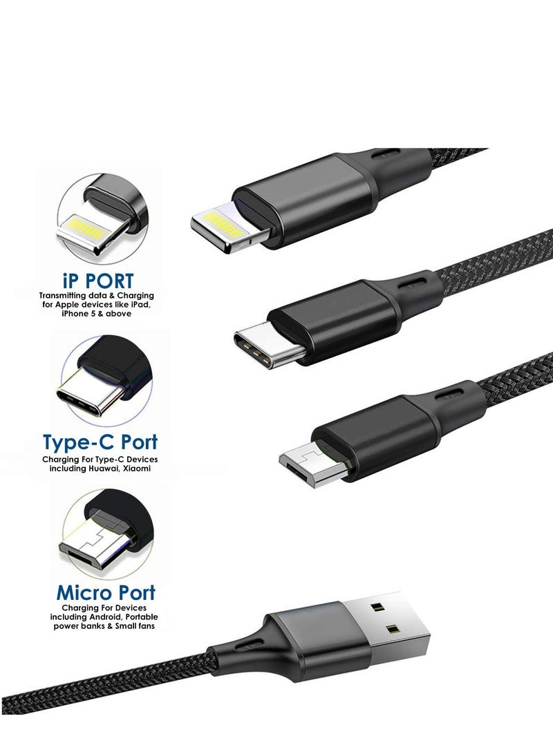 كاسابيلا دى براند كابل شحن متعدد 3 في 1، USB-A إلى USB-C، Micro-USB، وموصل Lightning - سلك شحن سريع مضفر من النايلون المتين للهواتف والأجهزة اللوحية والكاميرات والأجهزة الأخرى - Image 3