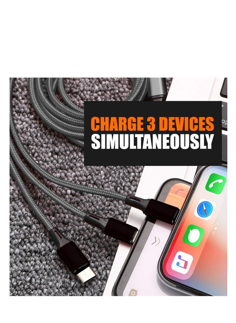 كاسابيلا دى براند كابل شحن متعدد 3 في 1، USB-A إلى USB-C، Micro-USB، وموصل Lightning - سلك شحن سريع مضفر من النايلون المتين للهواتف والأجهزة اللوحية والكاميرات والأجهزة الأخرى - Image 4