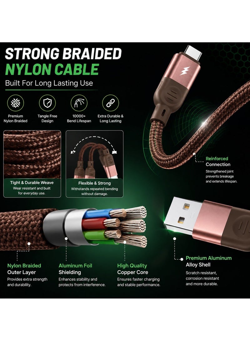 كابل شحن سريع 3 في 1، كابل USB من النايلون المضفر، كابل شحن من النوع C، كابل شحن Lightning، كابل شحن Micro USB بقوة 6 أمبير، سلك شحن متعدد الاستخدامات لأجهزة iPhone، Android، Samsung، Huawei، Xiaomi، وبطاريات الشحن المحمولة. - Image 4
