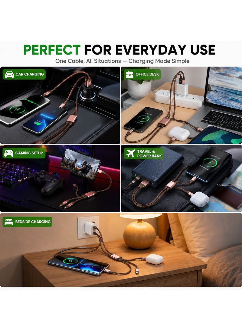 كابل شحن سريع 3 في 1، كابل USB من النايلون المضفر، كابل شحن من النوع C، كابل شحن Lightning، كابل شحن Micro USB بقوة 6 أمبير، سلك شحن متعدد الاستخدامات لأجهزة iPhone، Android، Samsung، Huawei، Xiaomi، وبطاريات الشحن المحمولة. - Image 5