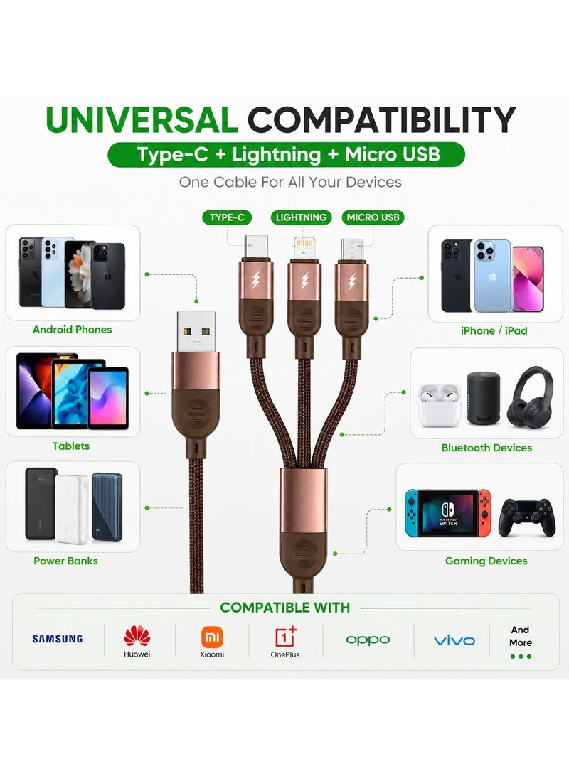 كابل شحن سريع 3 في 1، كابل USB من النايلون المضفر، كابل شحن من النوع C، كابل شحن Lightning، كابل شحن Micro USB بقوة 6 أمبير، سلك شحن متعدد الاستخدامات لأجهزة iPhone، Android، Samsung، Huawei، Xiaomi، وبطاريات الشحن المحمولة. - Image 3