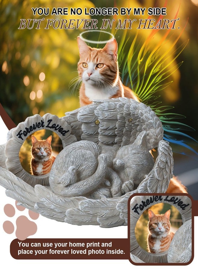 MoDinity Cat Memorial Gift, Angel Memorial Cat Statue with Photo Frame, Forever My Guardian Angel Garden Solar Light Cats for Pet Memorial Stone - Image 3