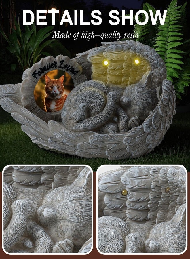 MoDinity Cat Memorial Gift, Angel Memorial Cat Statue with Photo Frame, Forever My Guardian Angel Garden Solar Light Cats for Pet Memorial Stone - Image 4