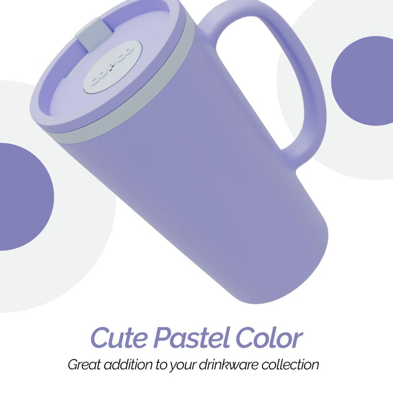 Copco Cone 16oz Insulated Travel Mug with Handle, Double Wall Reusable Plastic Tumbler, Twist-Off Leak-Resistant Lid, Slide-Closure Spout, BPA-Free, Microwave & Dishwasher Safe (Light Purple) - Image 4