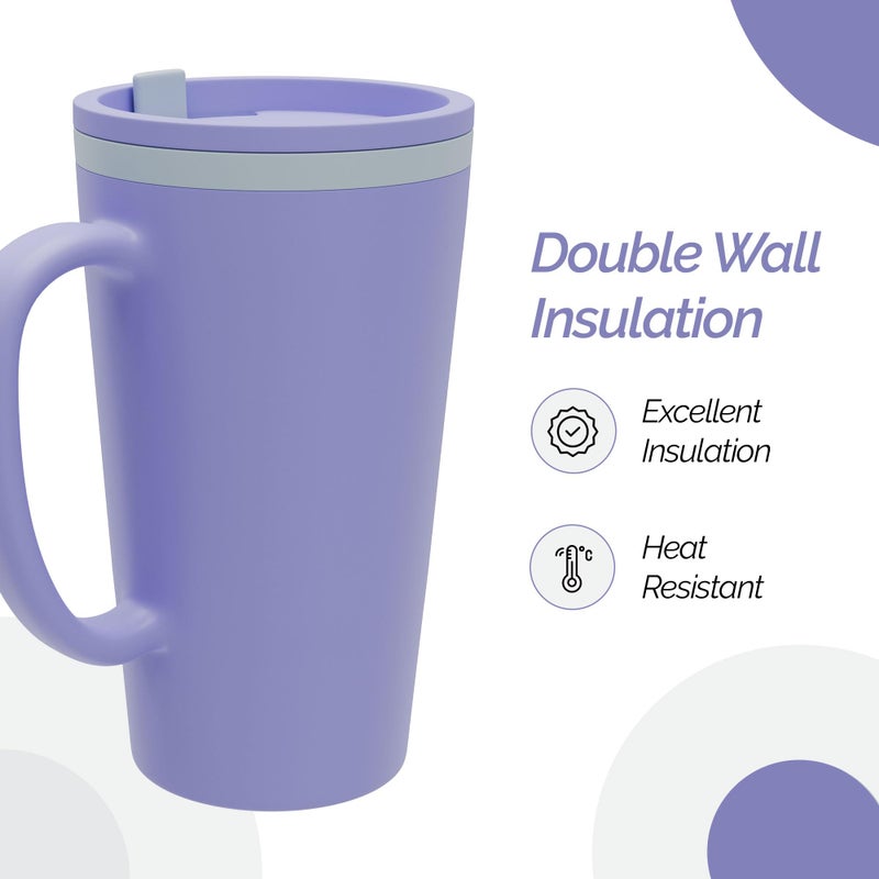 Copco Cone 16oz Insulated Travel Mug with Handle, Double Wall Reusable Plastic Tumbler, Twist-Off Leak-Resistant Lid, Slide-Closure Spout, BPA-Free, Microwave & Dishwasher Safe (Light Purple) - Image 3