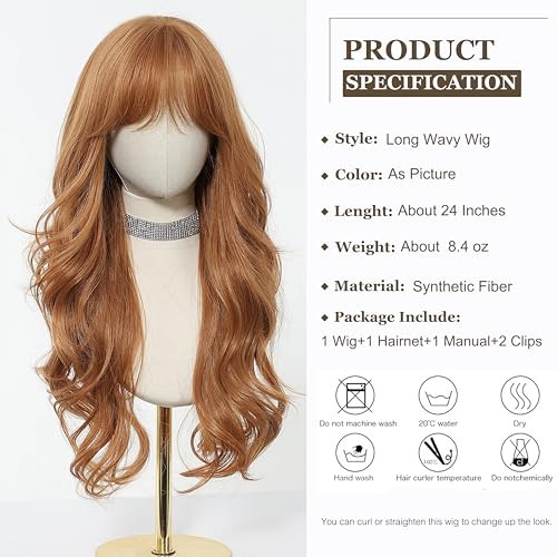 Esmee Long Wavy Strawberry Blonde with Fringe Wigs for Women Natural Synthetic Heat Resistant Hair Curly Wig for Party Daily Use - Image 3