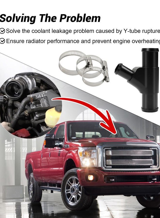 Tofcbye Upgraded Radiator Coolant Y-Pipe(Black), Weldless Aluminum Coolant Hose Connector Pipe, Compatible with Ford F-250 F-350 F-450 F-550 Super Duty 6.0L Powerstroke Diesel Engine 2003 2004 2005 2006 2007 - Image 4