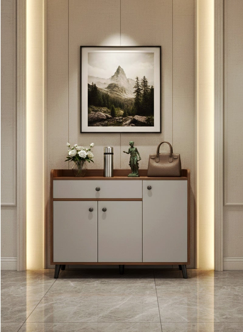 AGD Wooden shoe Cabinet, with 3 Doors and 1 Drawer, Multipurpose Side Cabinet for Hallway, Bedroom, and Office (brown-white) - Image 5