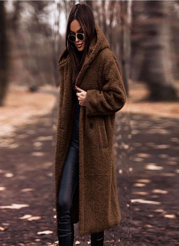 Eckek - Women's Long Autumn And Winter Solid Color Long-Sleeved Woolen Women's Coat - Image 1