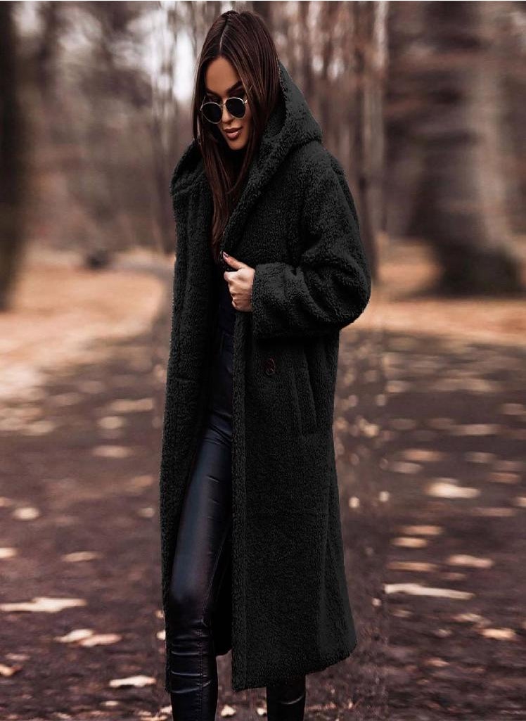 Eckek - Women's Long Autumn And Winter Solid Color Long-Sleeved Woolen Women's Coat - Image 1
