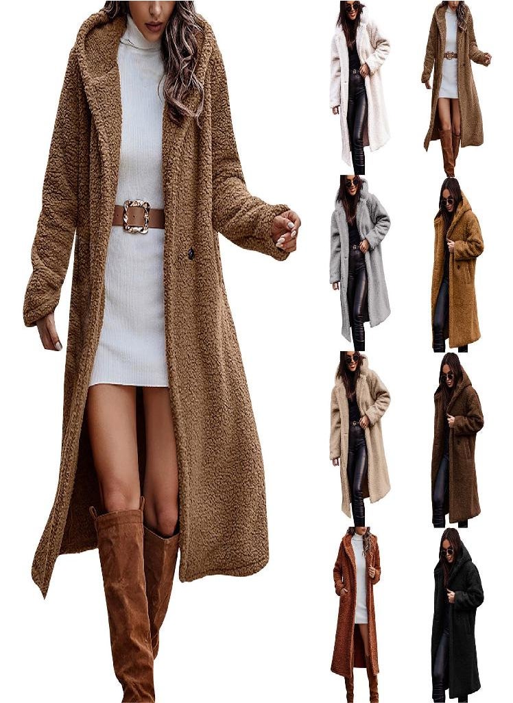 Eckek - Women's Long Autumn And Winter Solid Color Long-Sleeved Woolen Women's Coat - Image 1