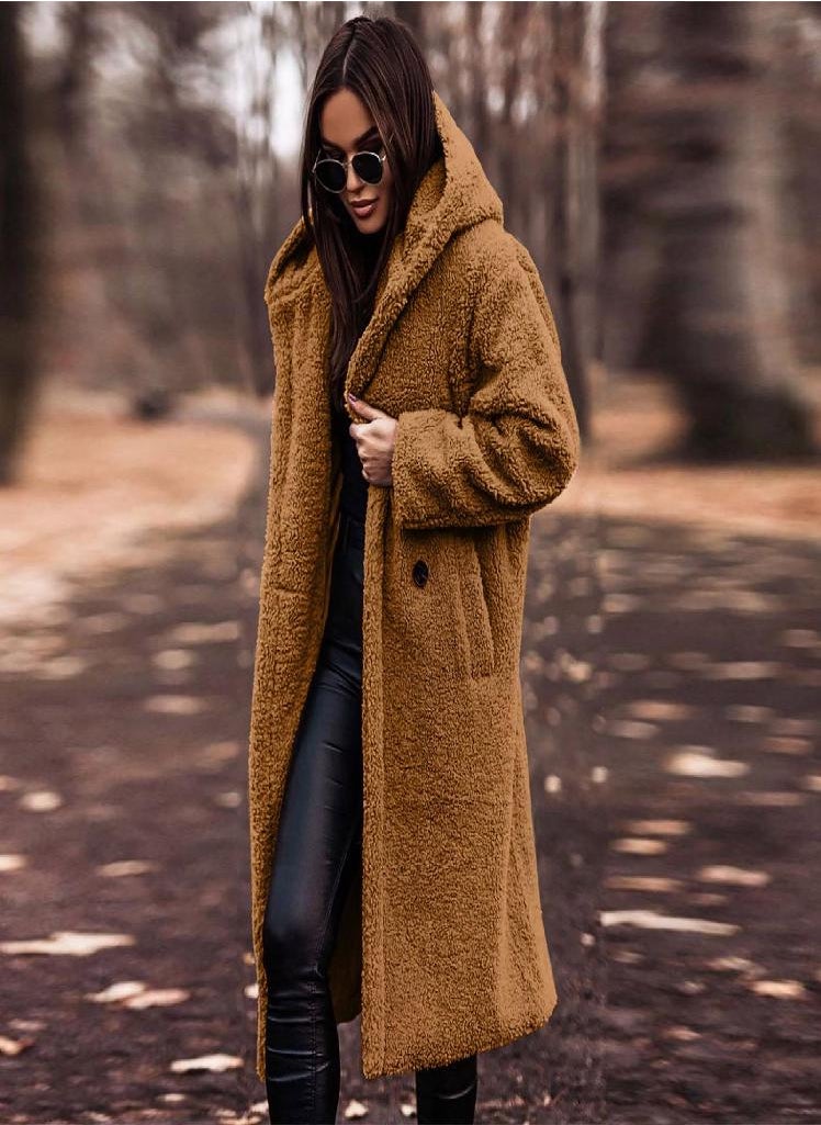 Eckek - Women's Long Autumn And Winter Solid Color Long-Sleeved Woolen Women's Coat - Image 1