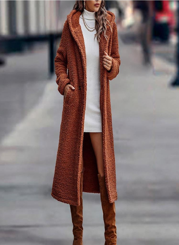 Eckek - Women's Long Autumn And Winter Solid Color Long-Sleeved Woolen Women's Coat - Image 1