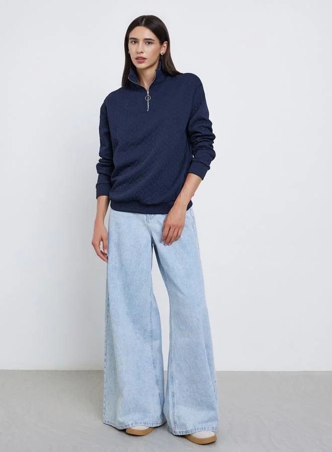 Take Two  Take Two Navy Blue Quilted Look Sweatshirt for Women | Best Price UAE