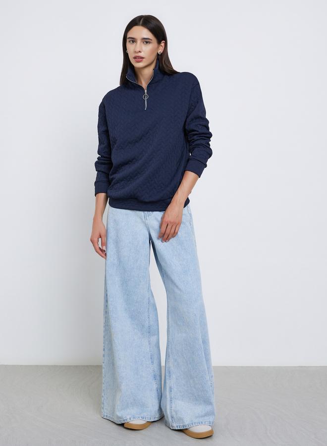 Take Two Navy Blue Quilted Look Sweatshirt - Image 3