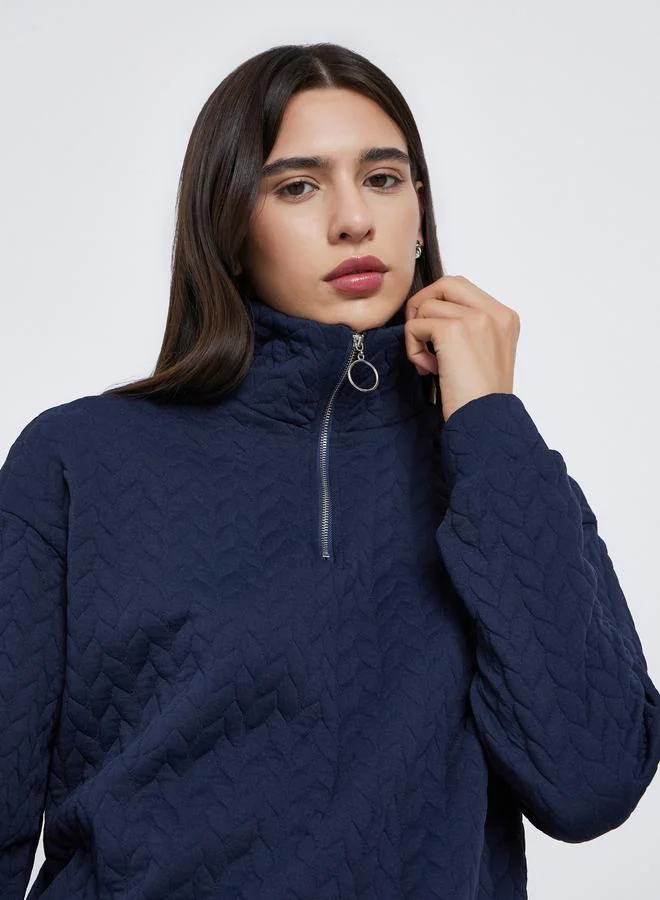 Take Two Take Two Navy Blue Quilted Look Sweatshirt