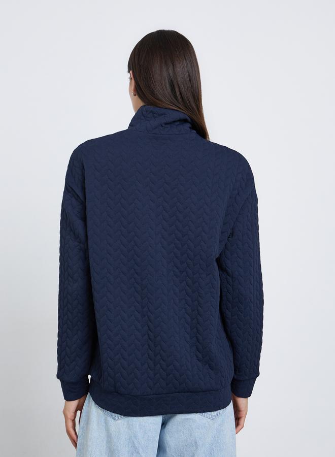 Take Two Navy Blue Quilted Look Sweatshirt - Image 5