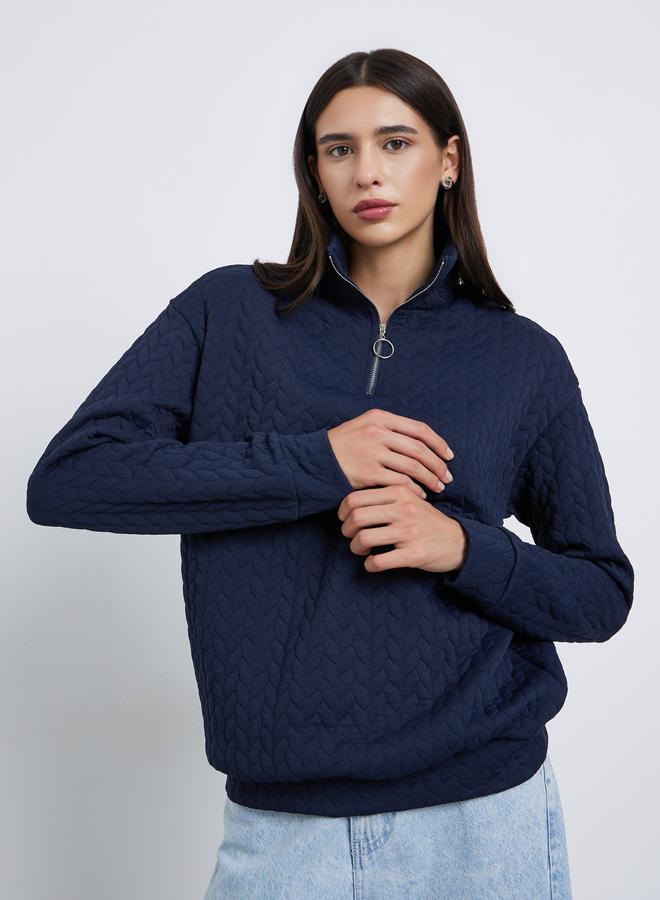 Take Two Navy Blue Quilted Look Sweatshirt - Image 4