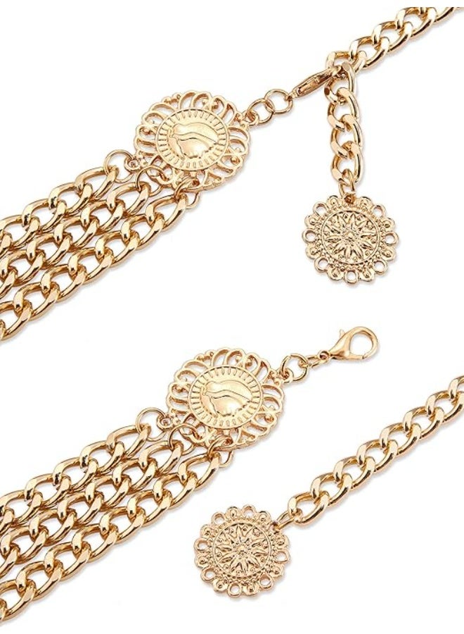 3 Pcs Multi-Layer Metal Waist Chain, Adjustable Gold Body Chain Belt for Women & Girls Summer Beach Jewelry - Image 4