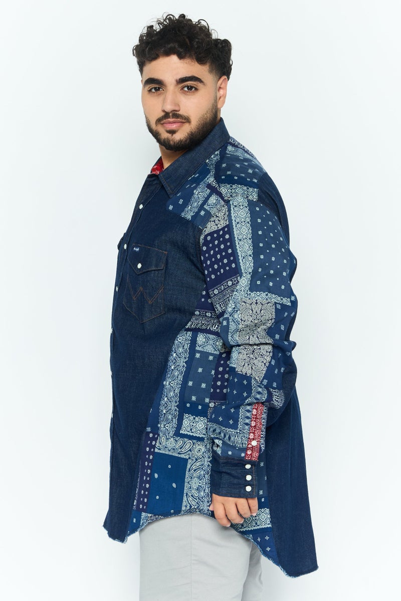 Wrangler Men Regular Fit Allover Print Long Sleeves Casual Shirt, Navy Blue - Image 2