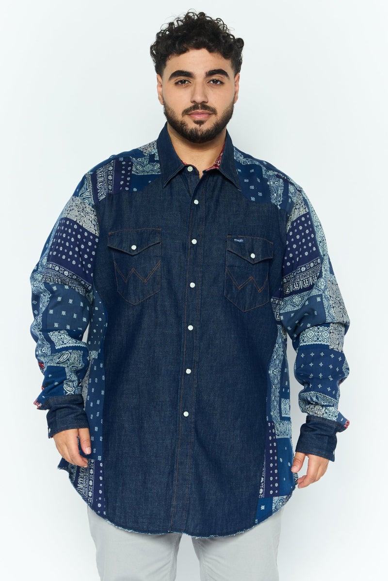 Wrangler Men Regular Fit Allover Print Long Sleeves Casual Shirt, Navy Blue - Image 1