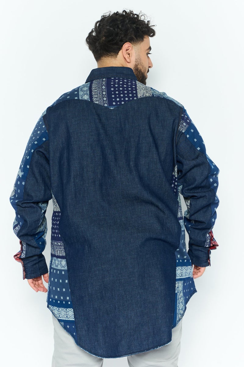 Wrangler Men Regular Fit Allover Print Long Sleeves Casual Shirt, Navy Blue - Image 3