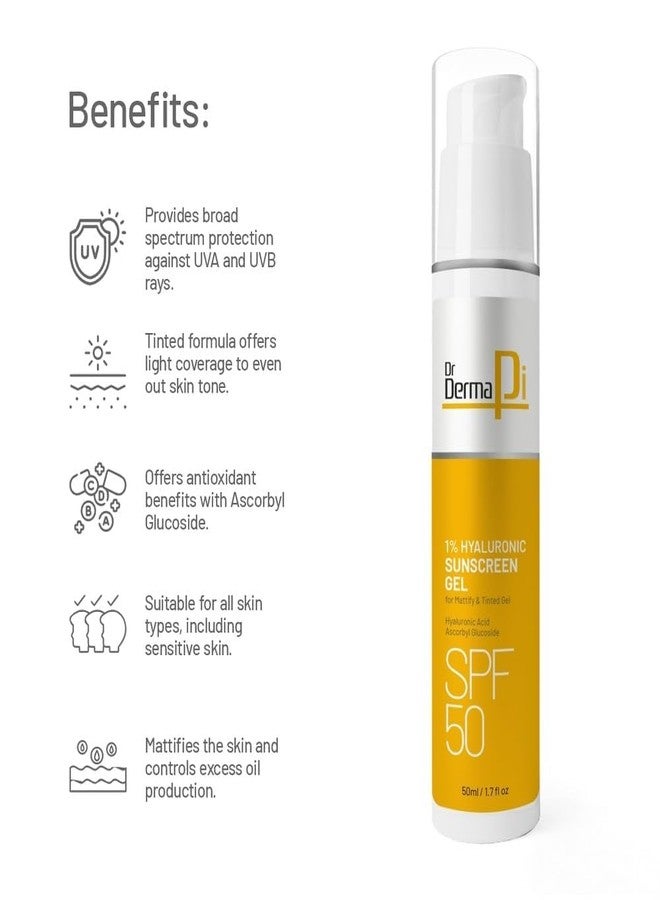 DrDermapi جل واقي من الشمس بحمض الهيالورونيك من دكتور ديرمابي بتركيز 1%، لبشرة موحدة اللون ومشرقة، عامل حماية من الشمس 50، خالٍ من الكبريتات والبارابين (50 مل) - Image 2