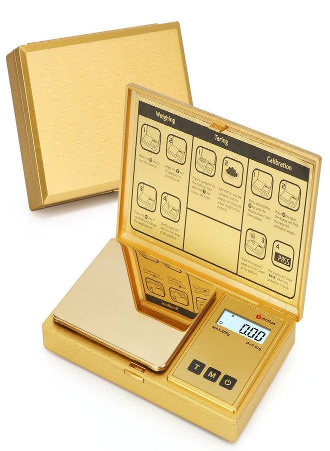 iMotion Digital Pocket Scale 200g x 0.01g, High Precision Jewelry Scale with Backlit LCD, Tare Function, Multi-Unit Conversion - Gold