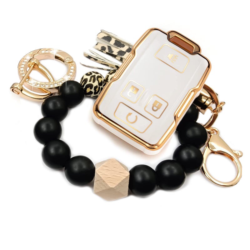 RFSRZ Car Key Fob TPU Gold White Cover Fits for GMC Sierra Chevrolet Silverado 1500 2500 3500 2014 2015 2016 2017 2018 2019 2020 GMC Canyon Chevy Colorado 2015-2021 Boho Decoration Bling Key Holder