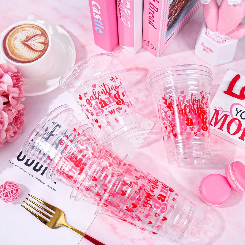 Whaline 50 Pcs 12 Oz Galentines Day Disposable Cup Plastic Party Cup Galentines Gang Heart Clear Glasses for Girls Ladies Valentine's Day Party Coffee Juice Drink Supplies Decorations - Image 4