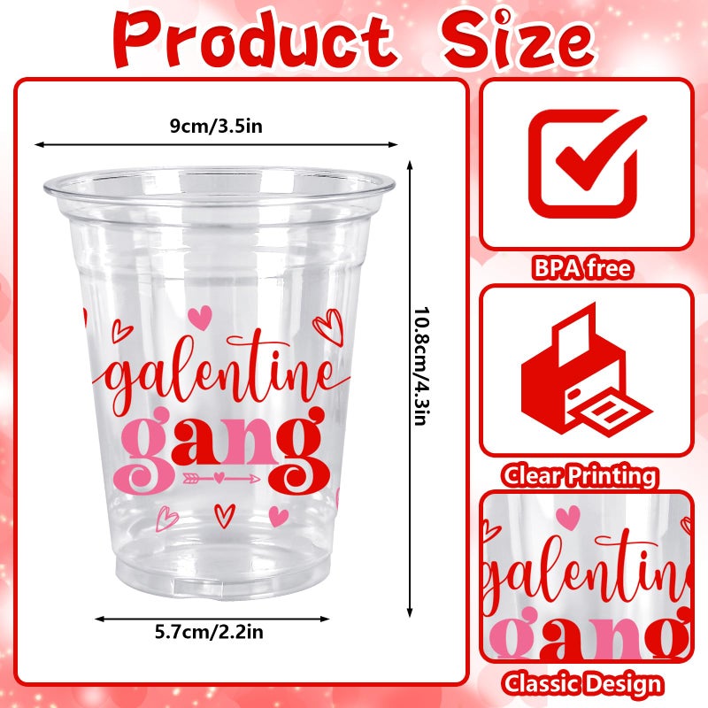 Whaline 50 Pcs 12 Oz Galentines Day Disposable Cup Plastic Party Cup Galentines Gang Heart Clear Glasses for Girls Ladies Valentine's Day Party Coffee Juice Drink Supplies Decorations - Image 2