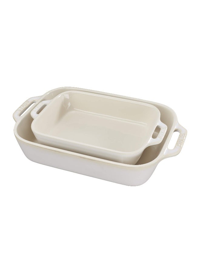 STAUB Ceramic Rectangular Baking Dish Set, 2 pc, Rustic Ivory - Image 1