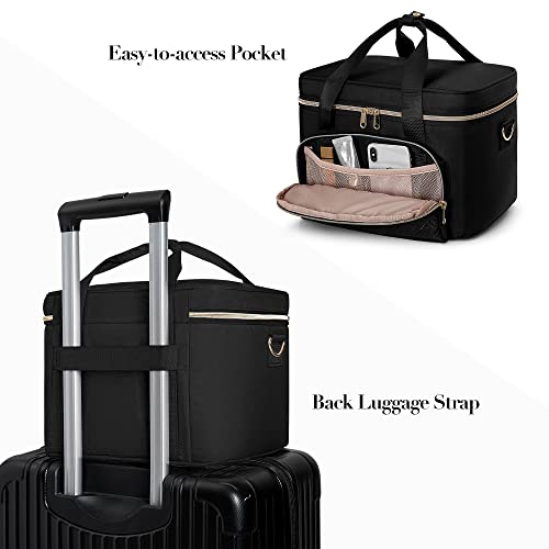 Prokva Travel Makeup Bag with 2 Pouches and Adjustable Dividers, Large Cosmetic Case Make up Organizer for Women Fits Bottles Vertically, Black (Patented Design) - Image 4