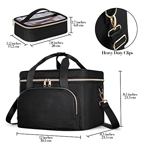 Prokva Travel Makeup Bag with 2 Pouches and Adjustable Dividers, Large Cosmetic Case Make up Organizer for Women Fits Bottles Vertically, Black (Patented Design) - Image 5