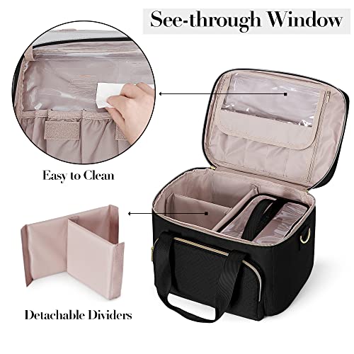 Prokva Travel Makeup Bag with 2 Pouches and Adjustable Dividers, Large Cosmetic Case Make up Organizer for Women Fits Bottles Vertically, Black (Patented Design) - Image 3